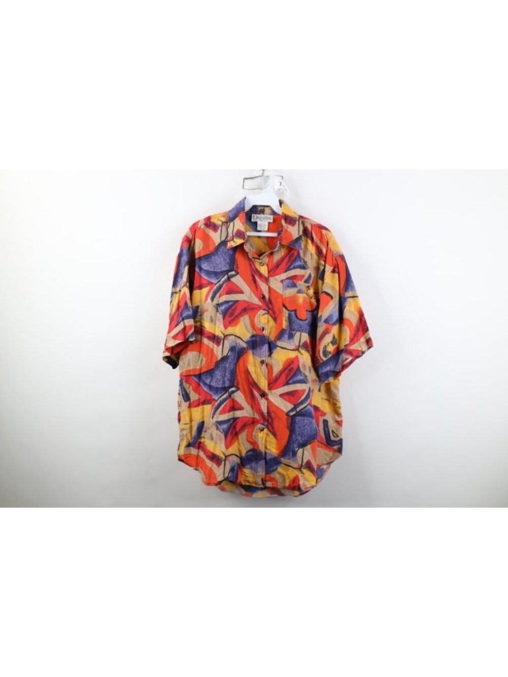 Vintage 90s Streetwear Womens Large Abstract Flower Silk Collared Button Shirt